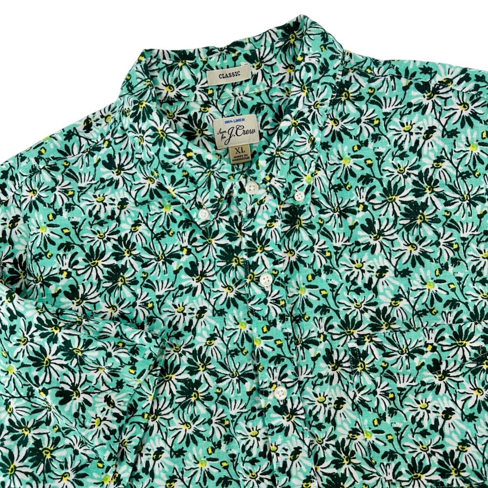 J Crew Classic Fit Linen Short Sleeve Button Up Shirt Men's XL Floral Print